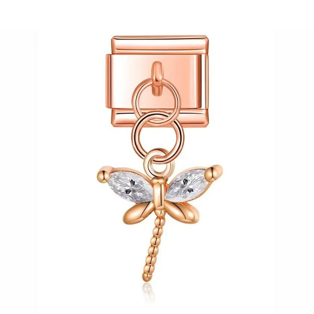 Rose Gold Dragonfly Dangle Charm - Jewellux