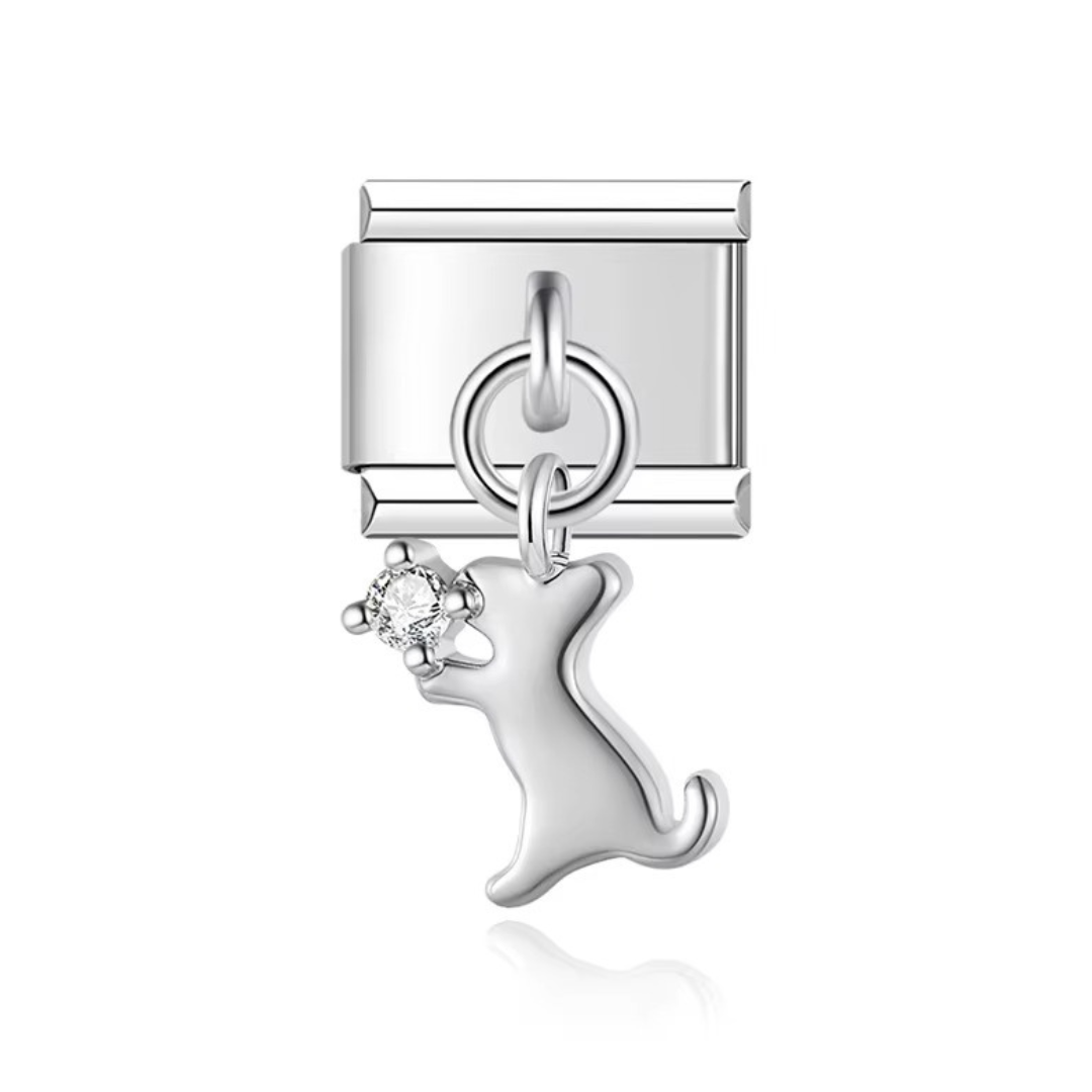 Silver Playful Dog Dangle Charm - Jewellux