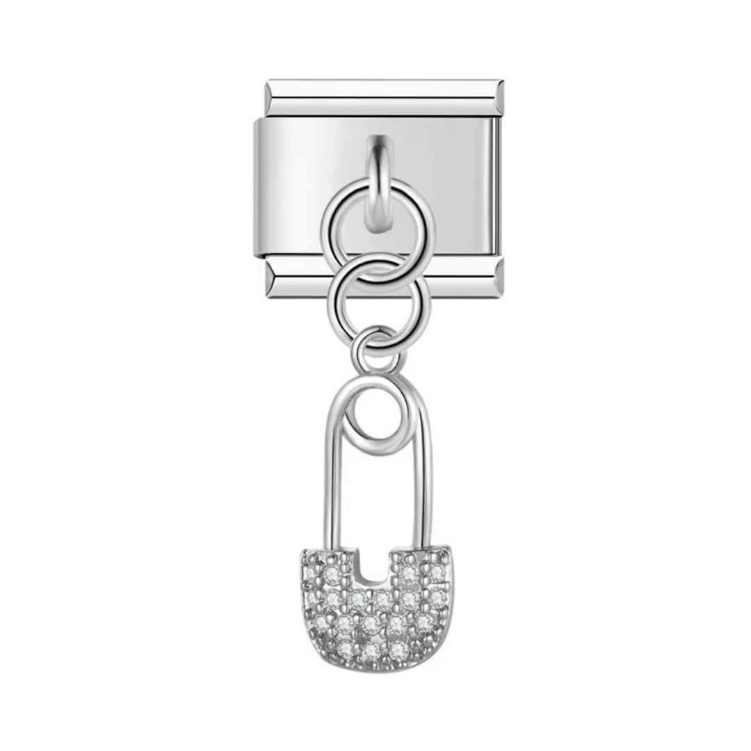 Spark Safety Pin Silver Dangle Charm - Jewellux