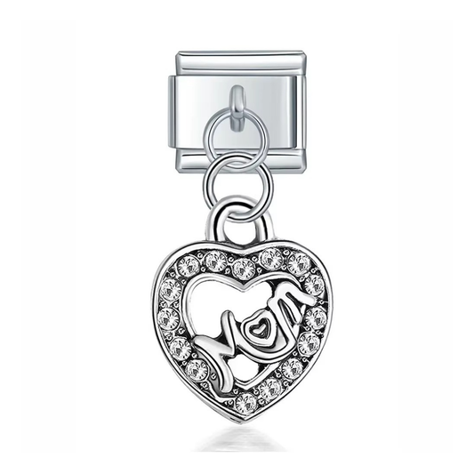 Silver Heart Mom Dangle Charm - Jewellux
