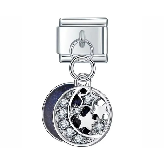 Silver Celestial Moon & Stars Dangle Charm - Jewellux