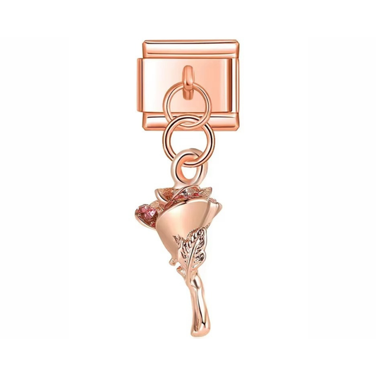 Rose Gold Rose Dangle Charm - Jewellux