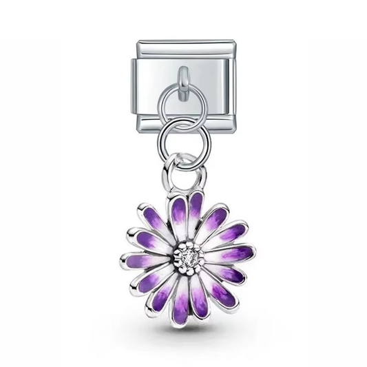 Silver Purple Daisy Dangle Charm - Jewellux
