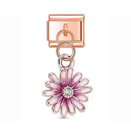 Rose Gold Pink Daisy Dangle Charm - Jewellux