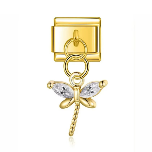 Gold Dragonfly Dangle Charm - Jewellux