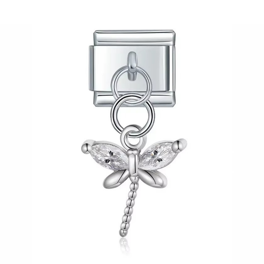 Silver Dragonfly Dangle Charm - Jewellux