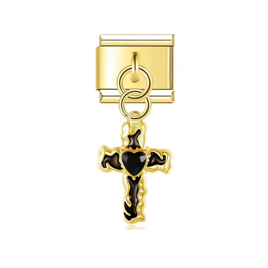 Black Gold Heart of Faith Cross Dangle Charm