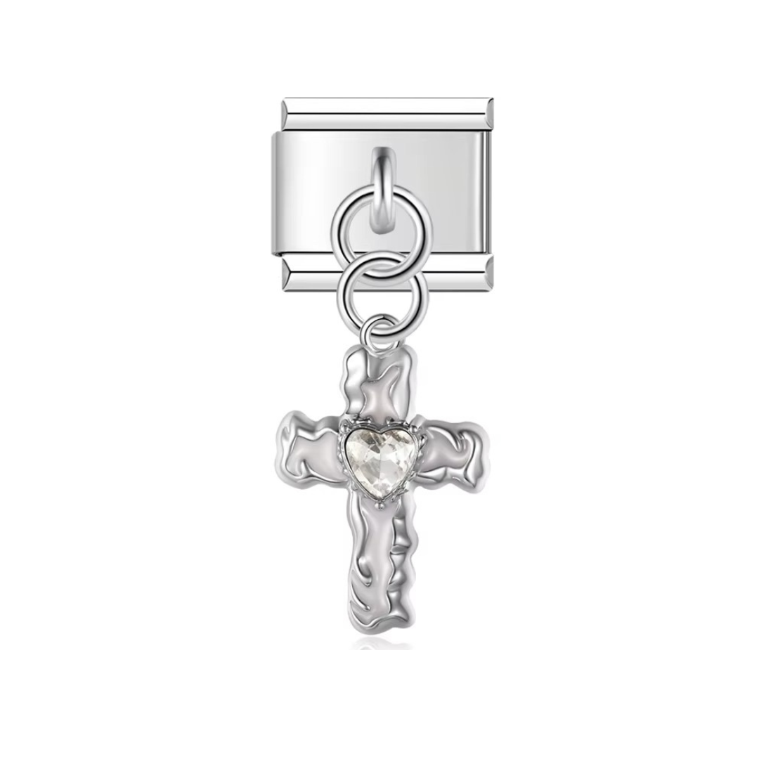 Clear Heart of Faith Cross Dangle Charm