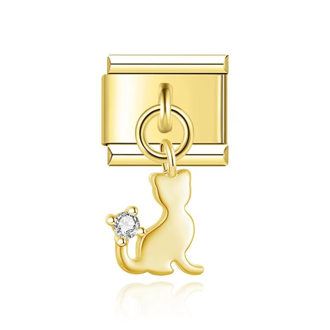 Gold Cat Silhouette Dangle Charm - Jewellux