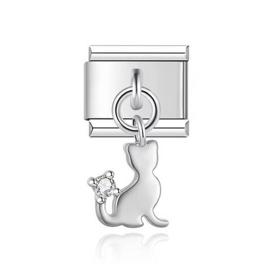 Silver Cat Silhouette Dangle Charm - Jewellux