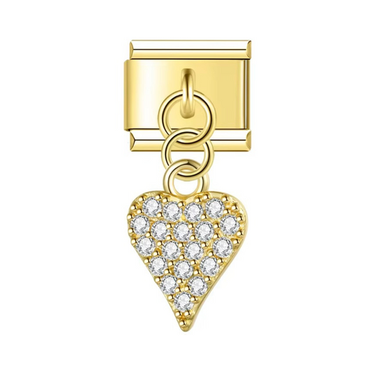 Gold Sparkling Heart Dangle Charm - Jewellux