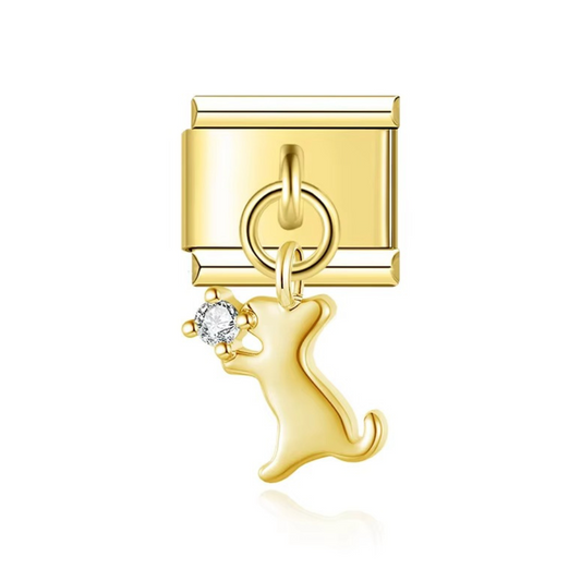 Gold Playful Dog Dangle Charm - Jewellux