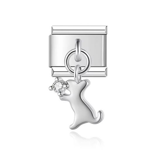 Silver Playful Dog Dangle Charm - Jewellux