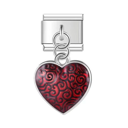 Crimson Swirl Heart Silver Dangle Charm - Jewellux